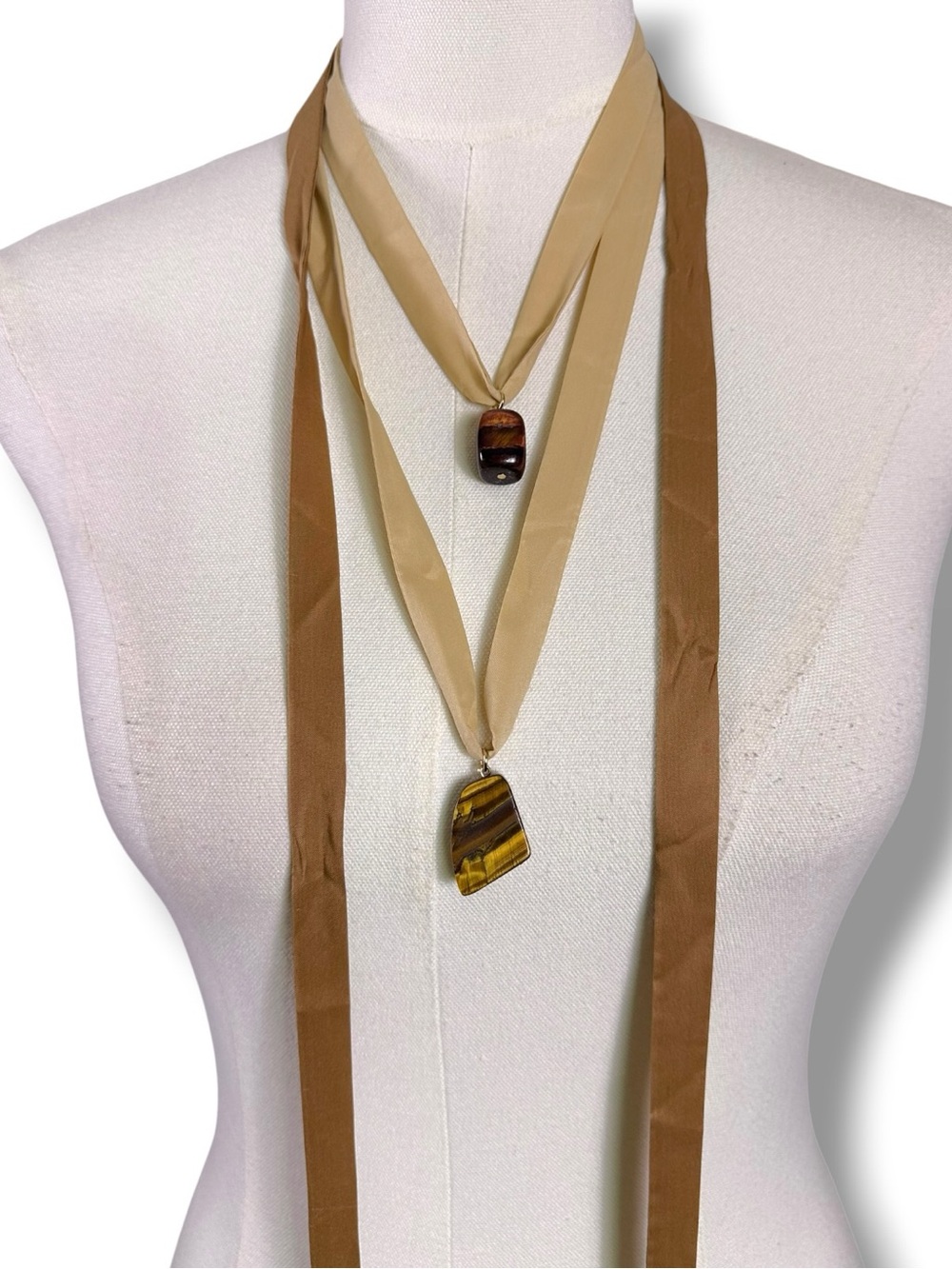 Free People Ariana Ost Ribbon Tigers Eye Wild Unknown Layered Necklace NWT - Picture 8 of 14